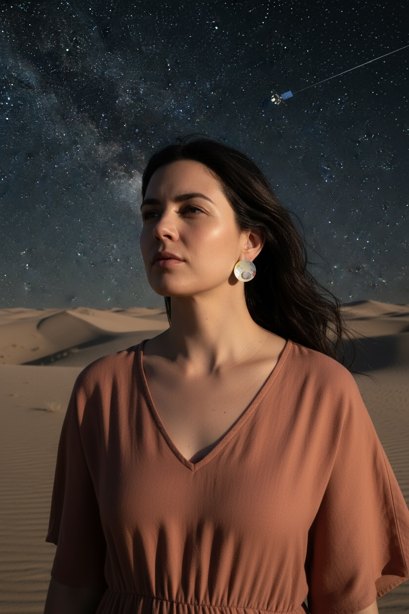 OOAK Small Vivid Space Specimen Satellite Earrings 02